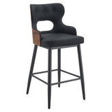 Sienna Black Metal Arm Bar Stool with Walnut Veneer Back