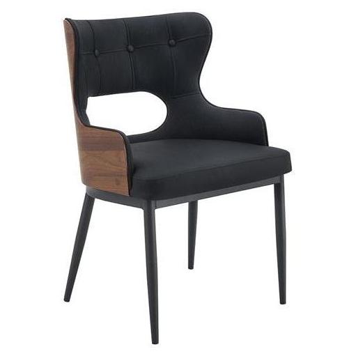 Sienna Black Metal Dining Arm Chair with Walnut Veneer Back