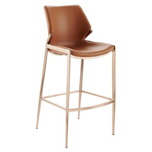 Monroe Gold Metal Bar Stool with Camel Upholstered Seat