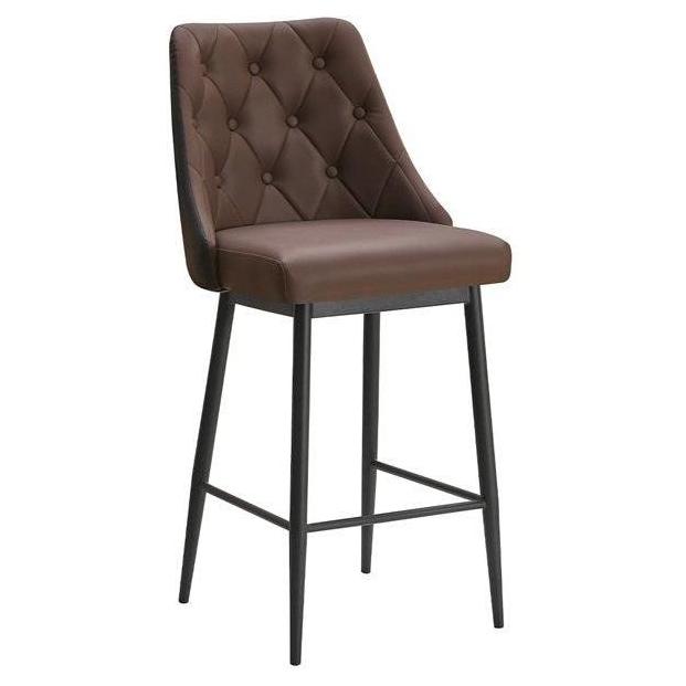 Diamond-Tufted Vinyl Upholstered Metal Bar Stool