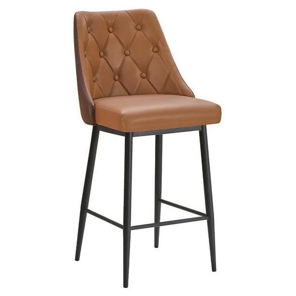 Diamond-Tufted Vinyl Upholstered Metal Bar Stool
