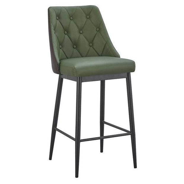 Diamond-Tufted Vinyl Upholstered Metal Bar Stool