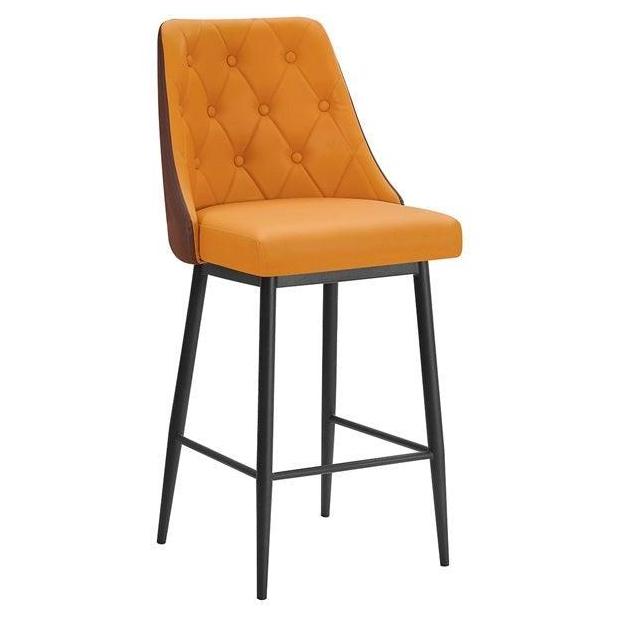 Diamond-Tufted Vinyl Upholstered Metal Bar Stool