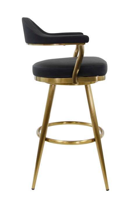 Valencia Gold Metal Swivel Bar Stool with Curved Upholstered Back