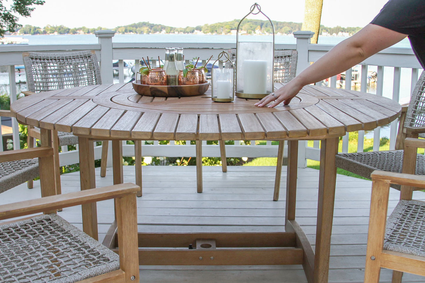 Antique Wash Outdoor Lazy Susan Large Round Dining Table 63" Round