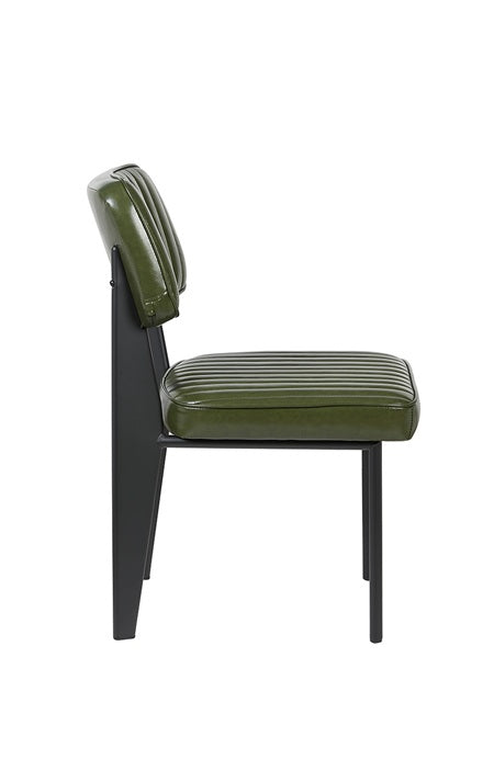 Metal Side Chair with Green Vinyl Upholstery
