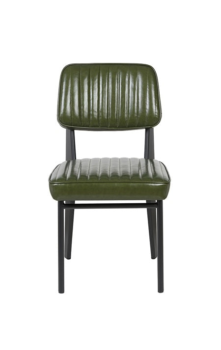 Metal Side Chair with Green Vinyl Upholstery