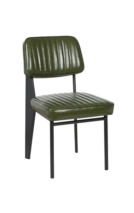 Metal Side Chair with Green Vinyl Upholstery