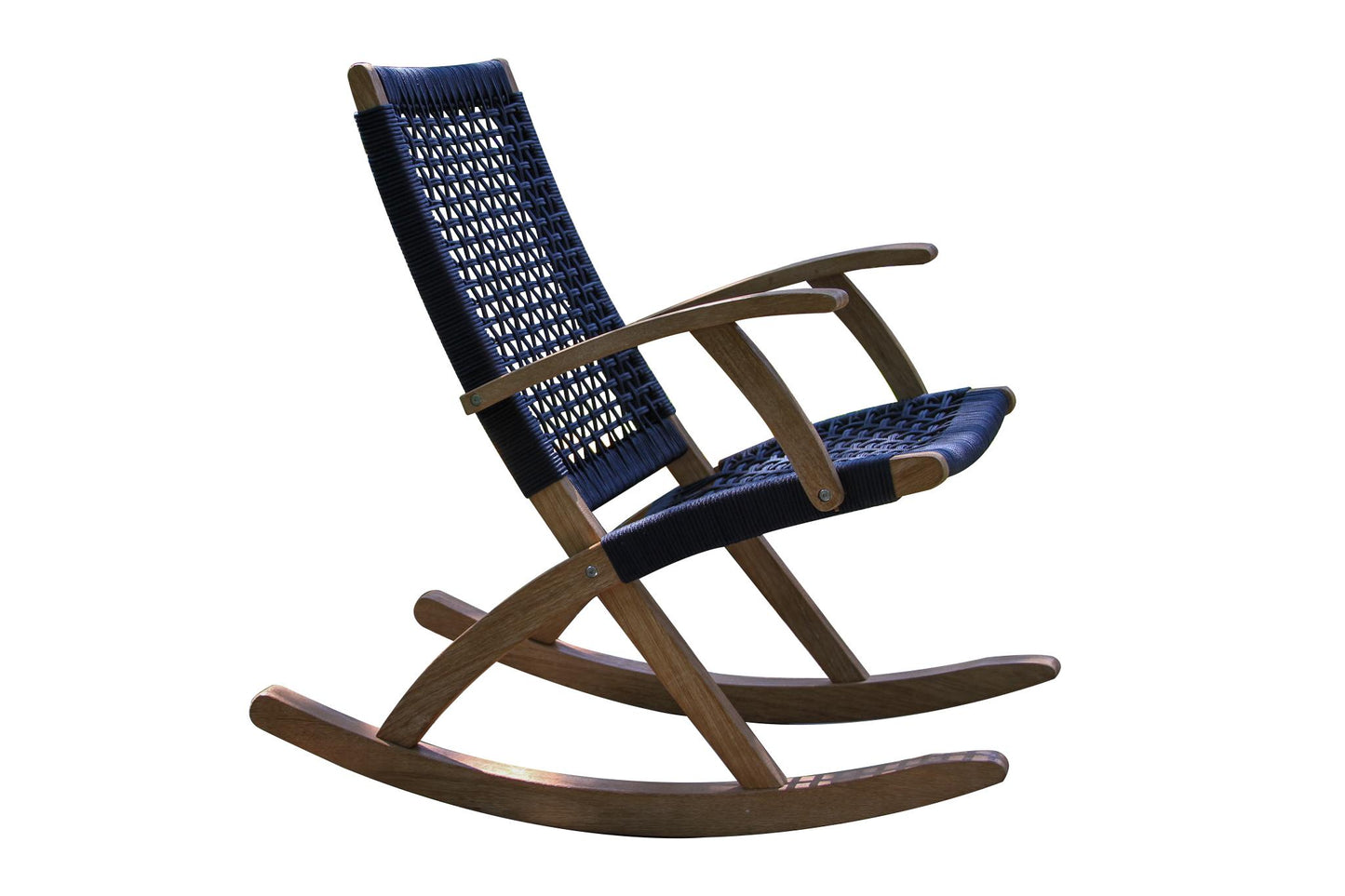 Antique Wash Outdoor Eucalyptus and Blue Rope Modern Rocking Chair