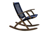 Antique Wash Outdoor Eucalyptus and Blue Rope Modern Rocking Chair