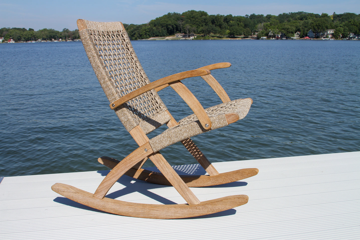 Antique Wash Outdoor Eucalyptus and Wheat Rope Modern Rocking Chair