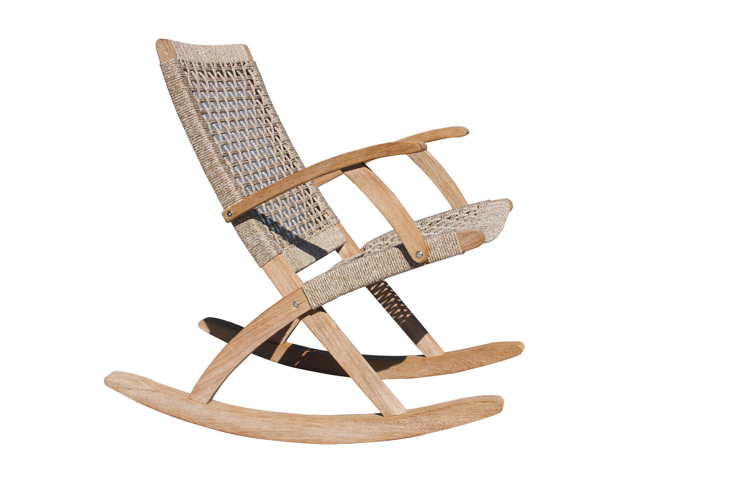 Antique Wash Outdoor Eucalyptus and Wheat Rope Modern Rocking Chair