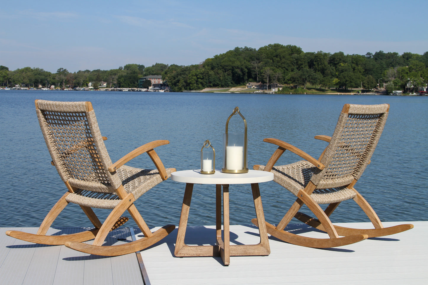 Antique Wash Outdoor Eucalyptus and Wheat Rope Modern Rocking Chair