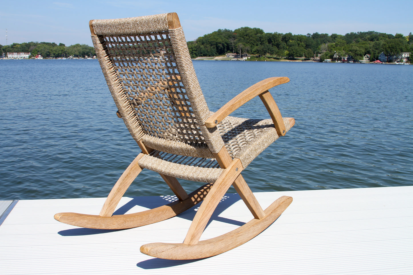 Antique Wash Outdoor Eucalyptus and Wheat Rope Modern Rocking Chair