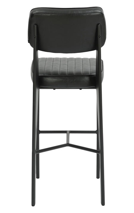 Black Metal Bar Stool with Black Vinyl Seat Channel Back Design