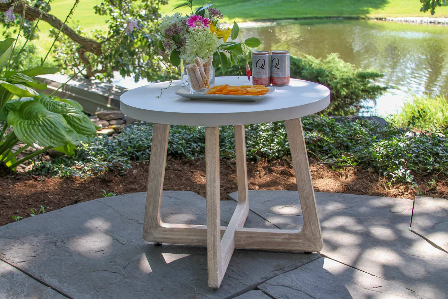 Antique Wash and Ivory Outdoor Composite Accent Table 24" Round