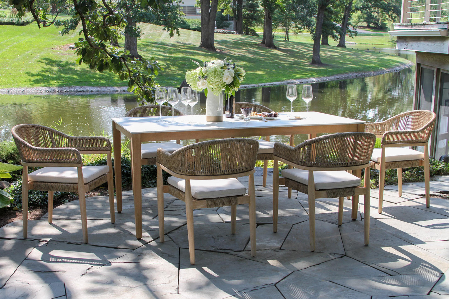Antique Wash Eucalyptus and Beige Outdoor Cable Wicker Stacking Dining Chair