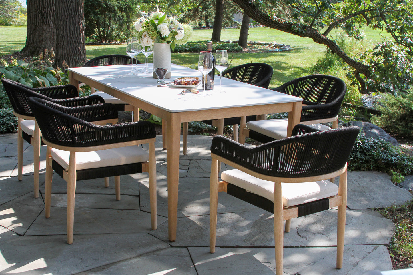 Antique Wash Eucalyptus and Black Outdoor Rope Stacking Dining Chair