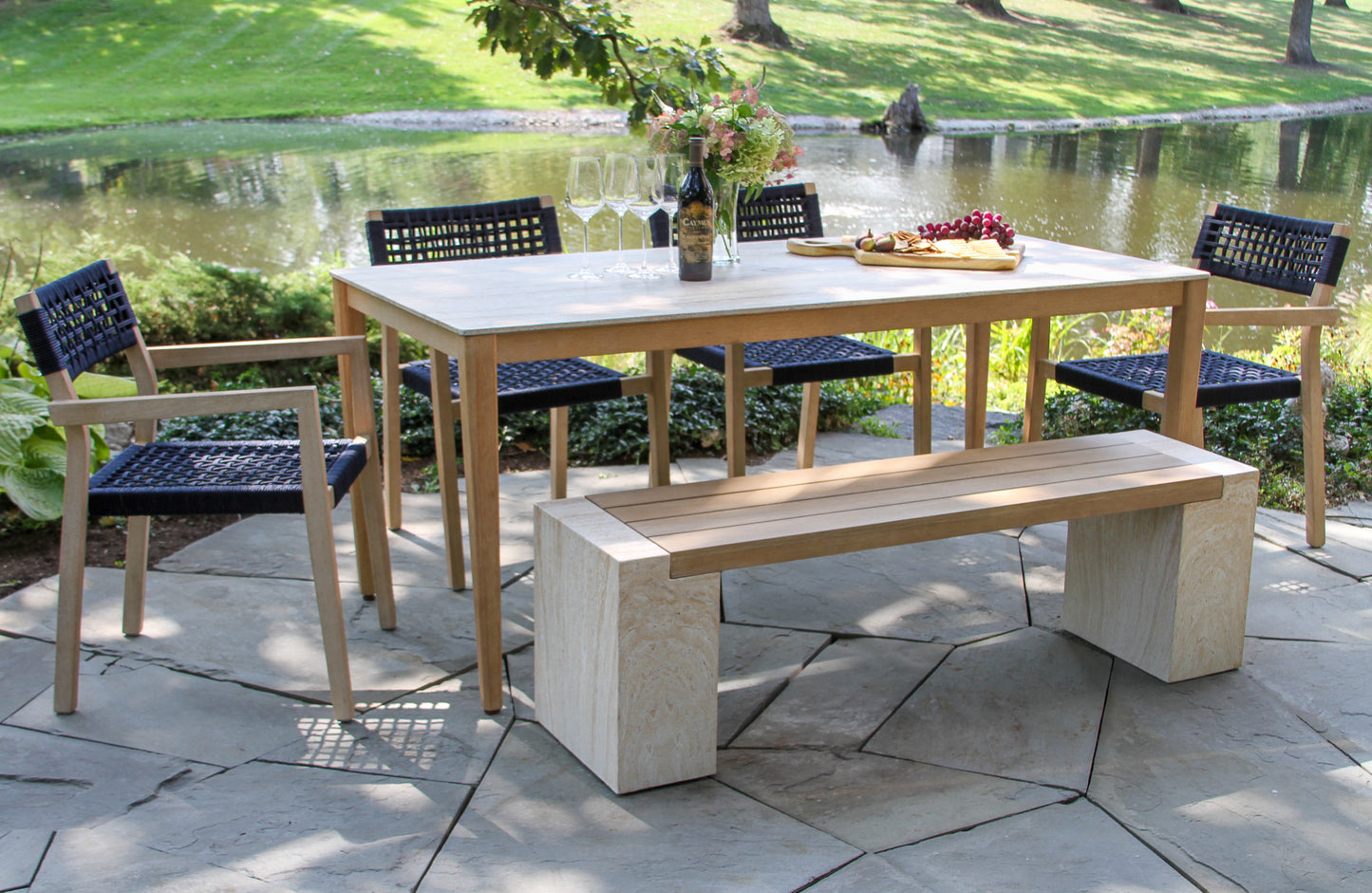 Antique Wash Eucalyptus and Blue Rope Outdoor Stacking Dining Chair