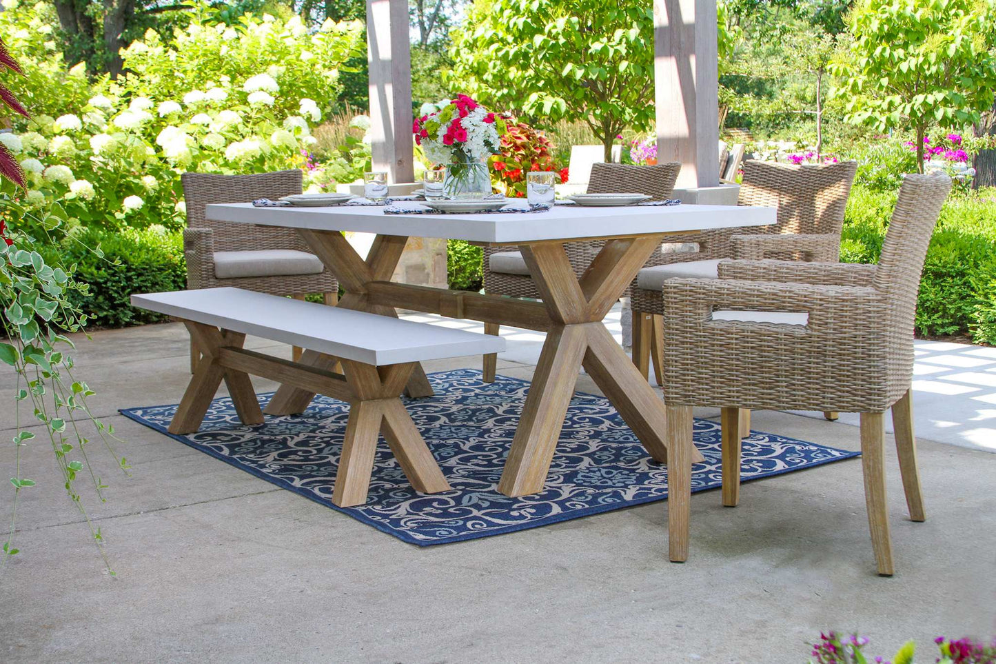 Antique Wash Eucalyptus and Ivory Outdoor Composite Bench 74" x 14"