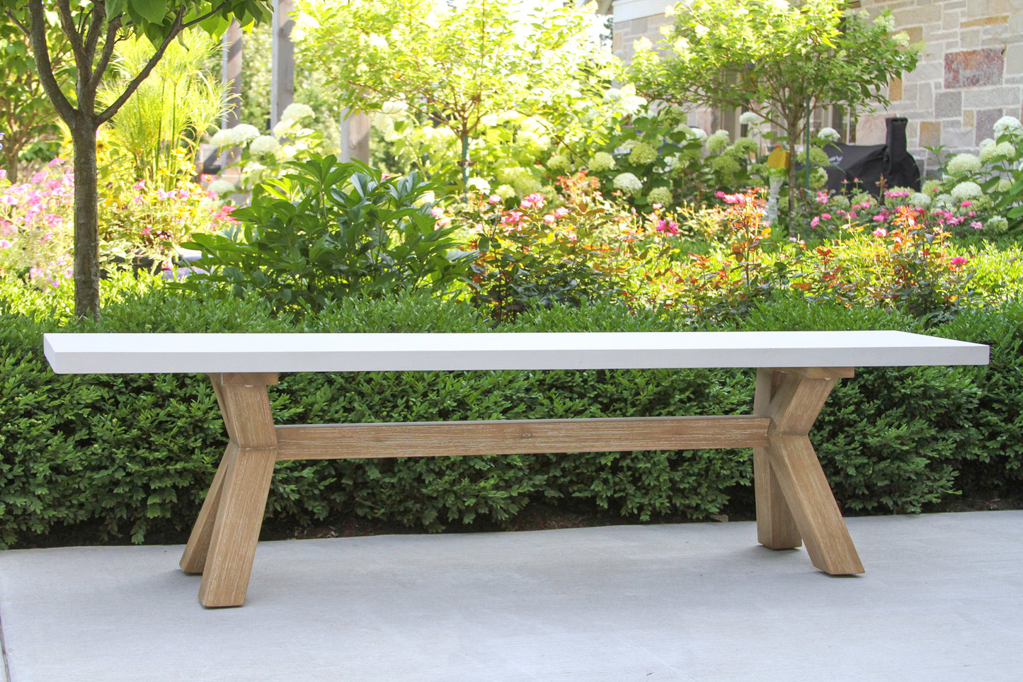 Antique Wash Eucalyptus and Ivory Outdoor Composite Bench 74" x 14"