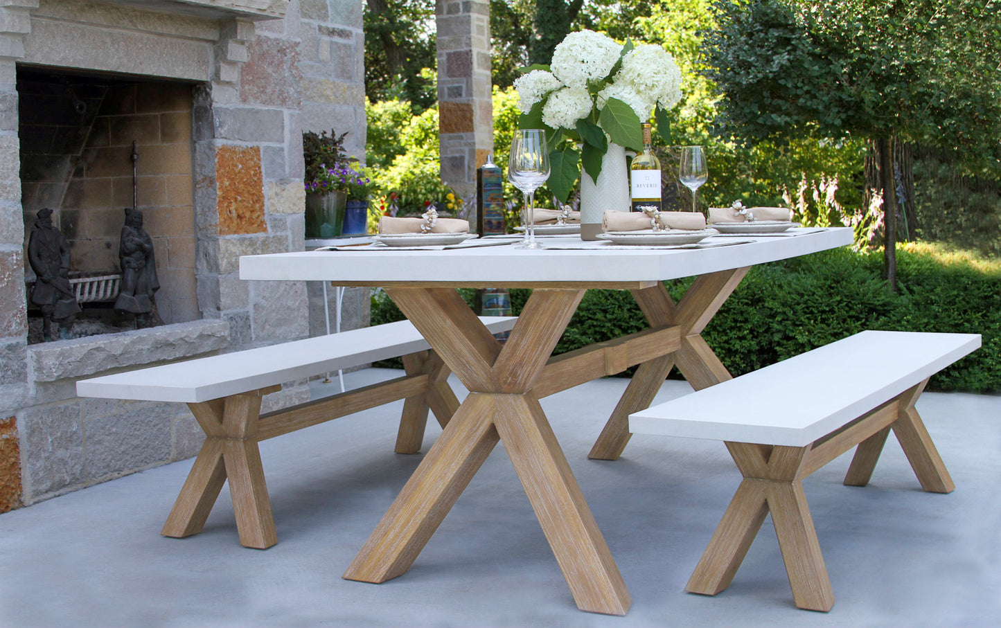 Ivory Composite and Antique Wash Outdoor Eucalyptus Dining Table 74" x 38"