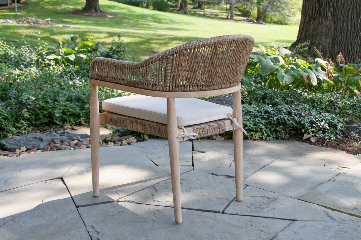 Antique Wash Eucalyptus and Beige Outdoor Cable Wicker Stacking Dining Chair