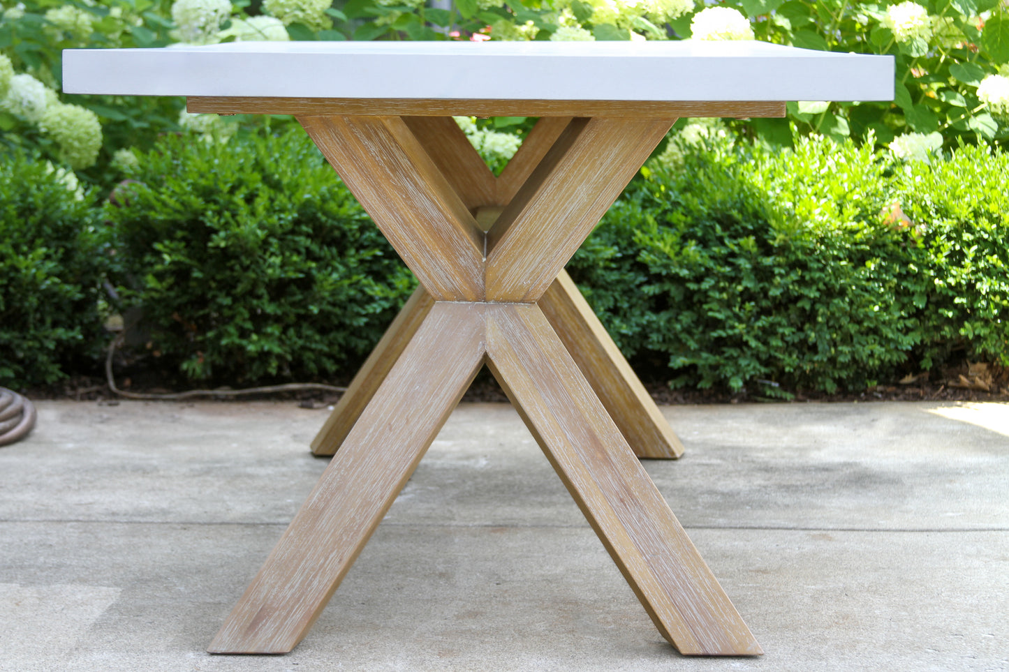 Ivory Composite and Antique Wash Outdoor Eucalyptus Dining Table 74" x 38"