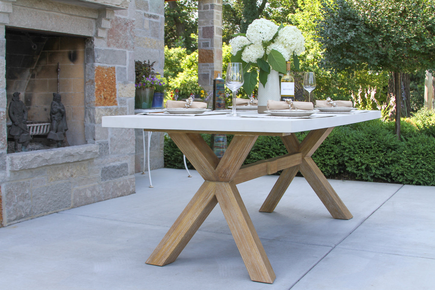 Ivory Composite and Antique Wash Outdoor Eucalyptus Dining Table 74" x 38"