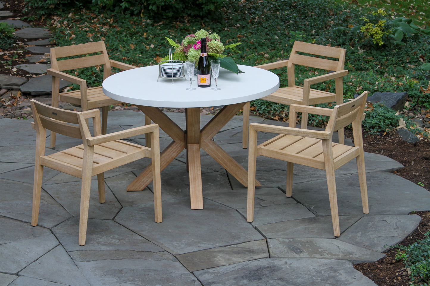 Antique Wash Eucalyptus and Ivory Outdoor Composite Round Dining Table 48" Round