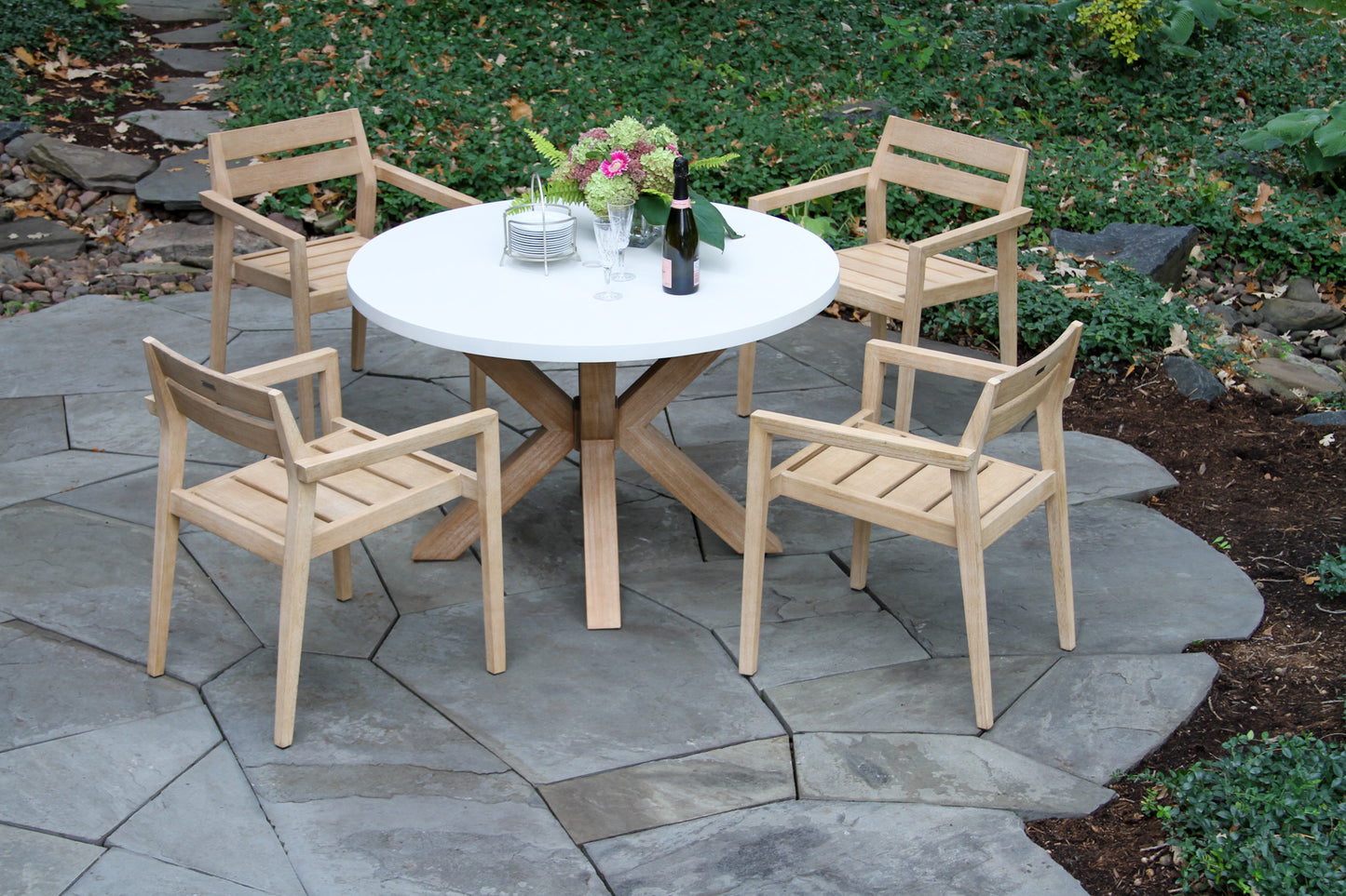 Antique Wash Eucalyptus and Ivory Outdoor Composite Round Dining Table 48" Round