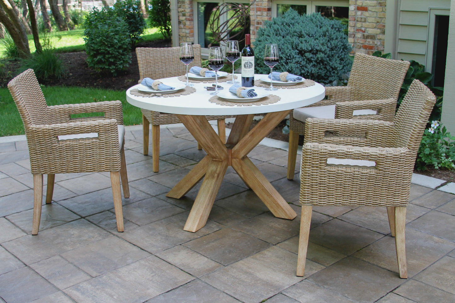 Antique Wash Eucalyptus and Ivory Outdoor Composite Round Dining Table 48" Round