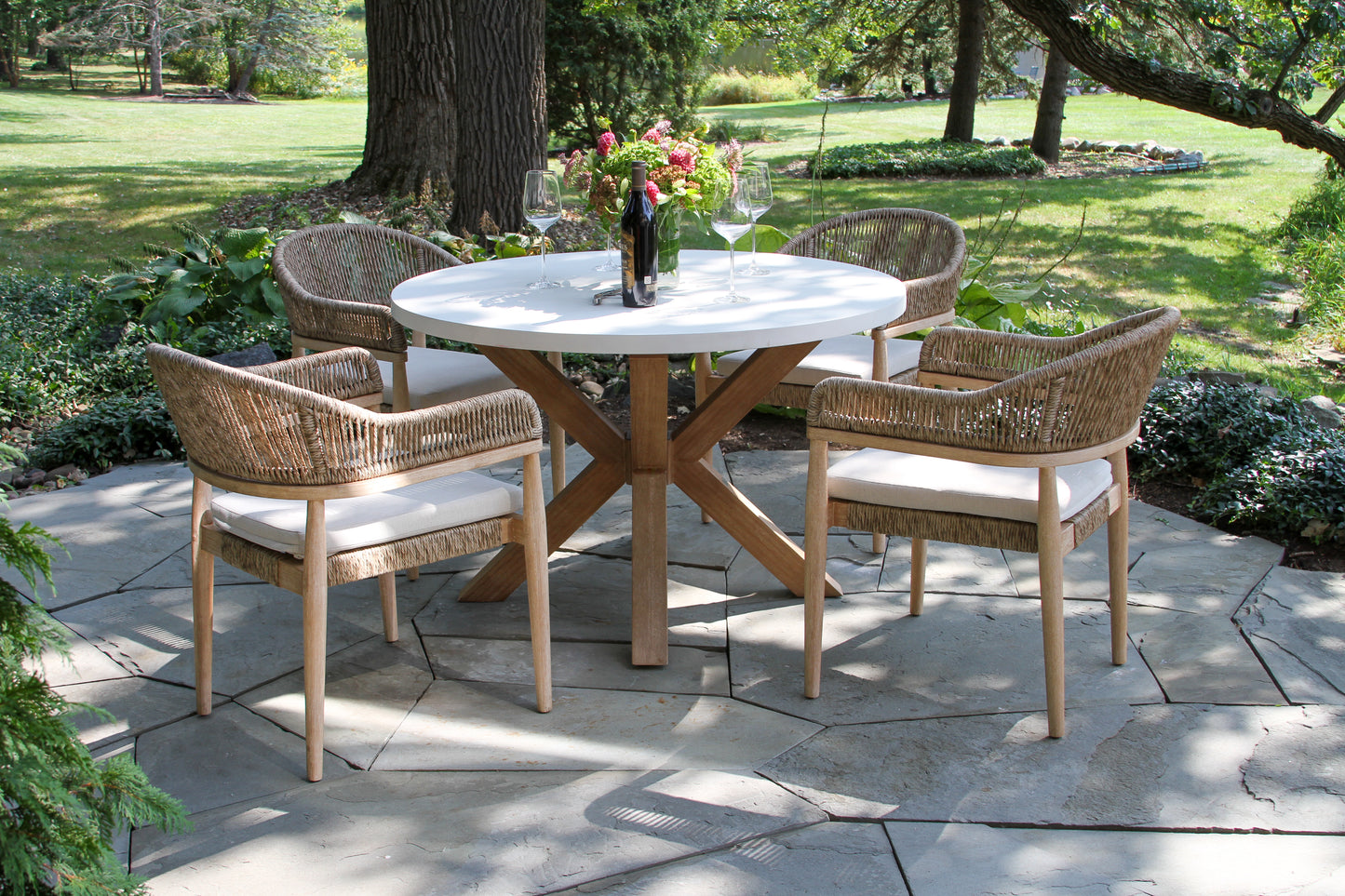 Antique Wash Eucalyptus and Beige Outdoor Cable Wicker Stacking Dining Chair