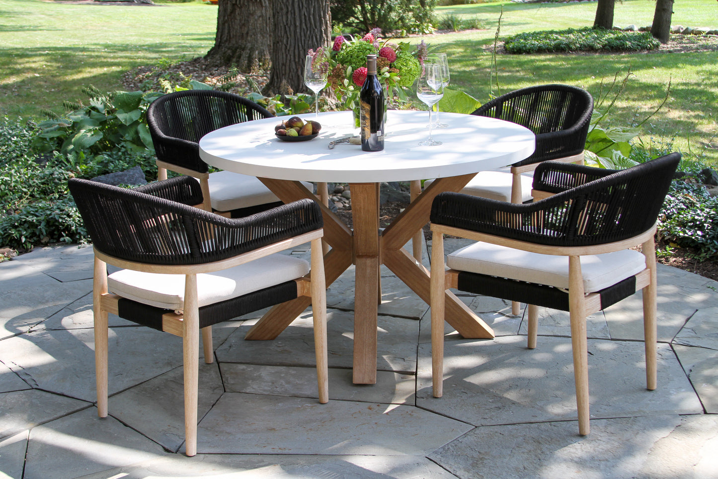 Antique Wash Eucalyptus and Ivory Outdoor Composite Round Dining Table 48" Round