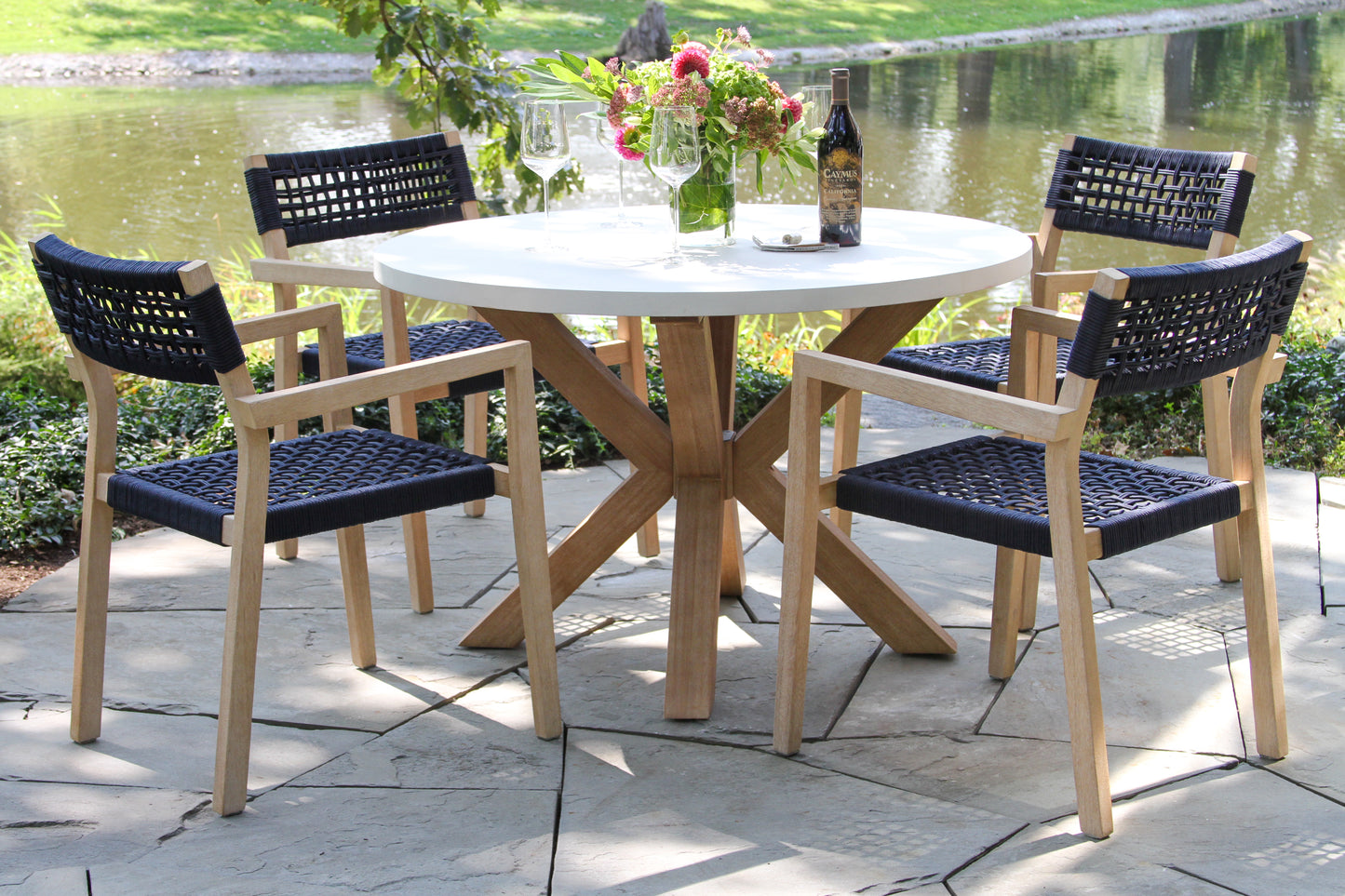 Antique Wash Eucalyptus and Ivory Outdoor Composite Round Dining Table 48" Round