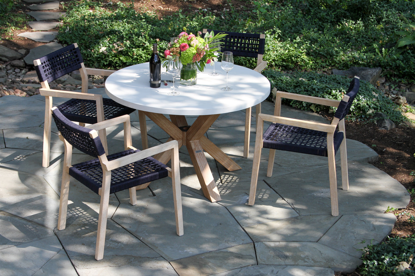 Antique Wash Eucalyptus and Ivory Outdoor Composite Round Dining Table 48" Round