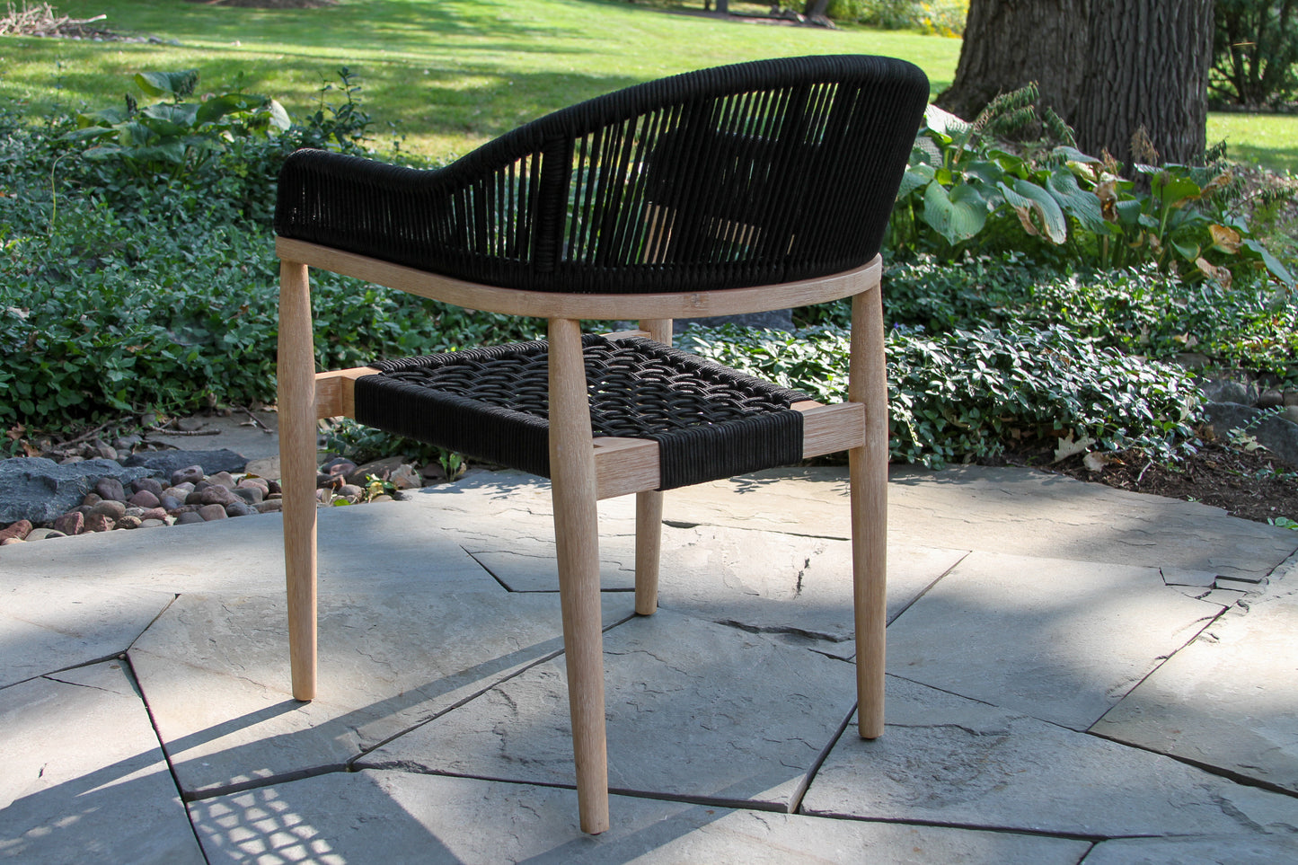 Antique Wash Eucalyptus and Black Outdoor Rope Stacking Dining Chair