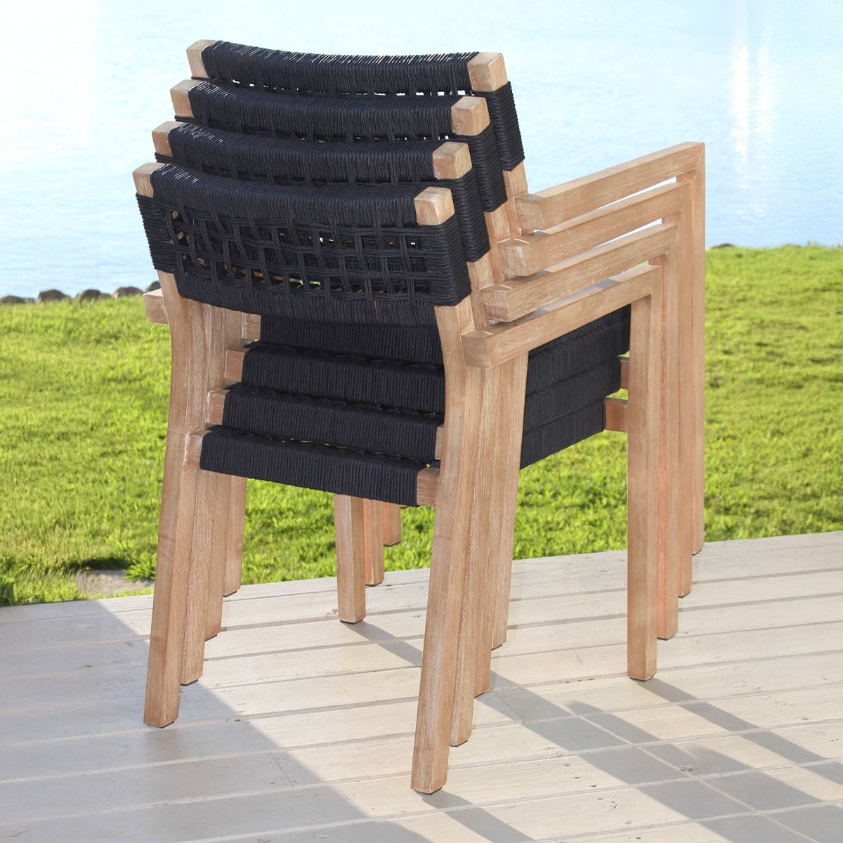 Antique Wash Eucalyptus and Blue Rope Outdoor Stacking Dining Chair