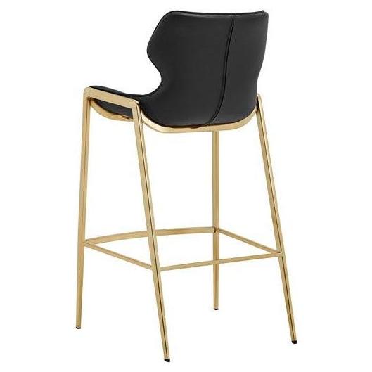Gold Metal Bar Stool with Modern Design Black Vinyl Seat