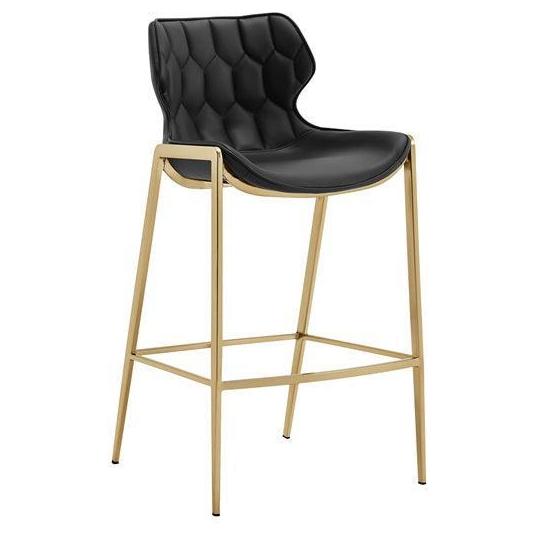 Gold Metal Bar Stool with Modern Design Black Vinyl Seat