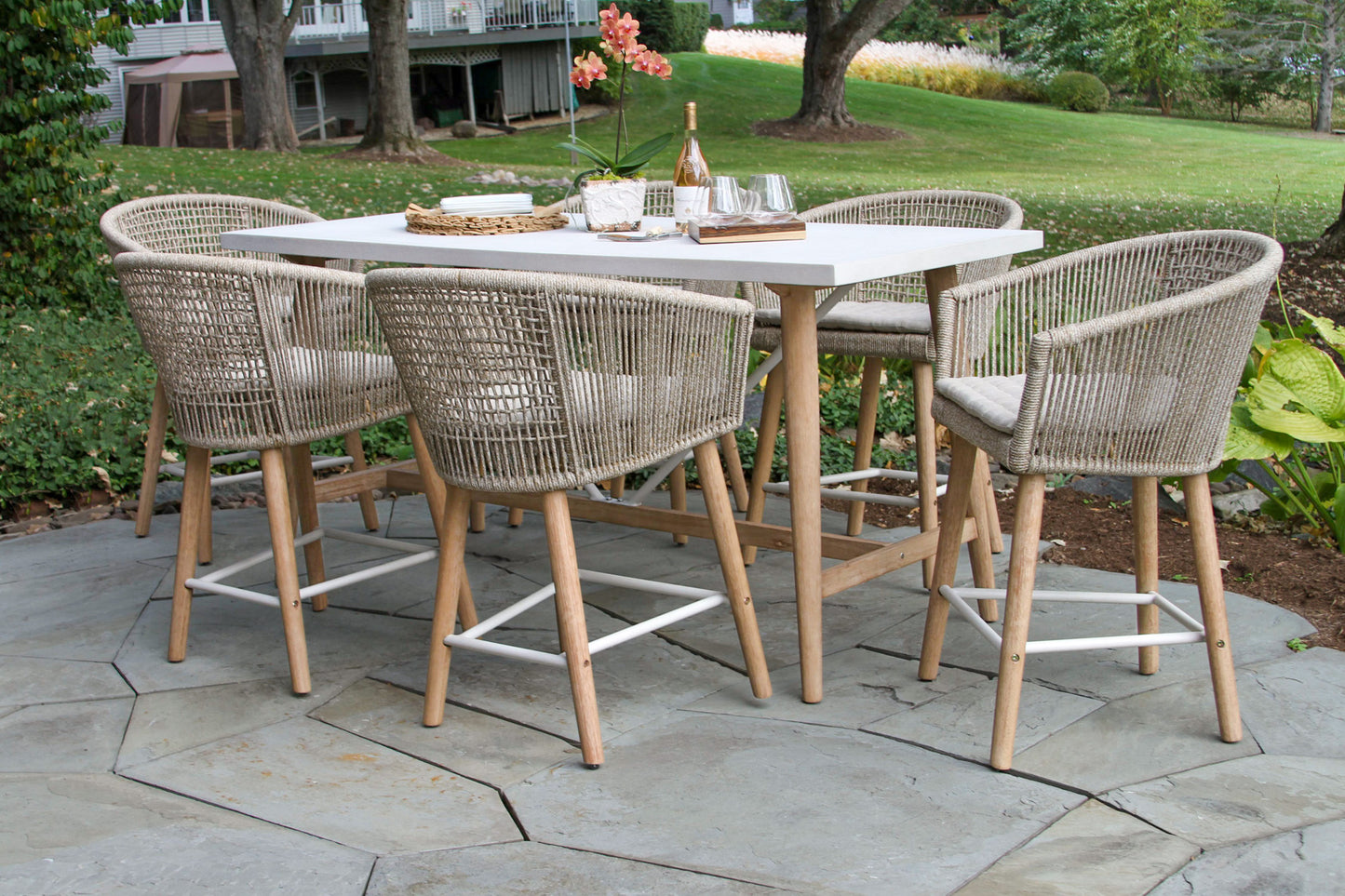 Antique Wash Eucalyptus and Ivory Composite Outdoor Counter Height Table 72" x 36"