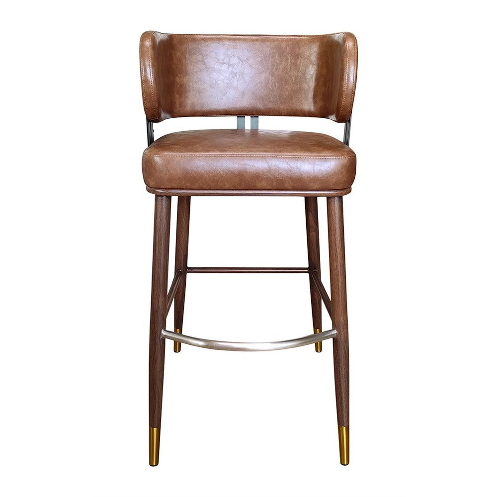 Indoor Curved Back Bar Stool with Metal Frame and Caramel Vinyl Upholstery