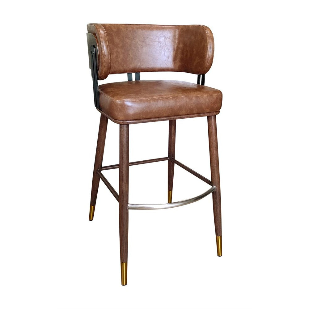 Indoor Curved Back Bar Stool with Metal Frame and Caramel Vinyl Uphols ...