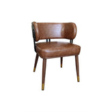 Indoor Curved Back Chair with Metal Frame and Caramel Vinyl Upholstery