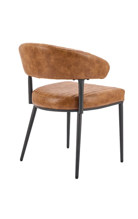 Camel Brown Vinyl Upholstered Indoor Metal Chair with Ribbed Seat Design