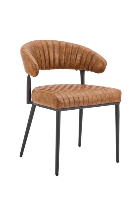 Camel Brown Vinyl Upholstered Indoor Metal Chair with Ribbed Seat Design