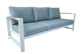 Sienna White Outdoor Aluminum Sofa w Blue Cushions