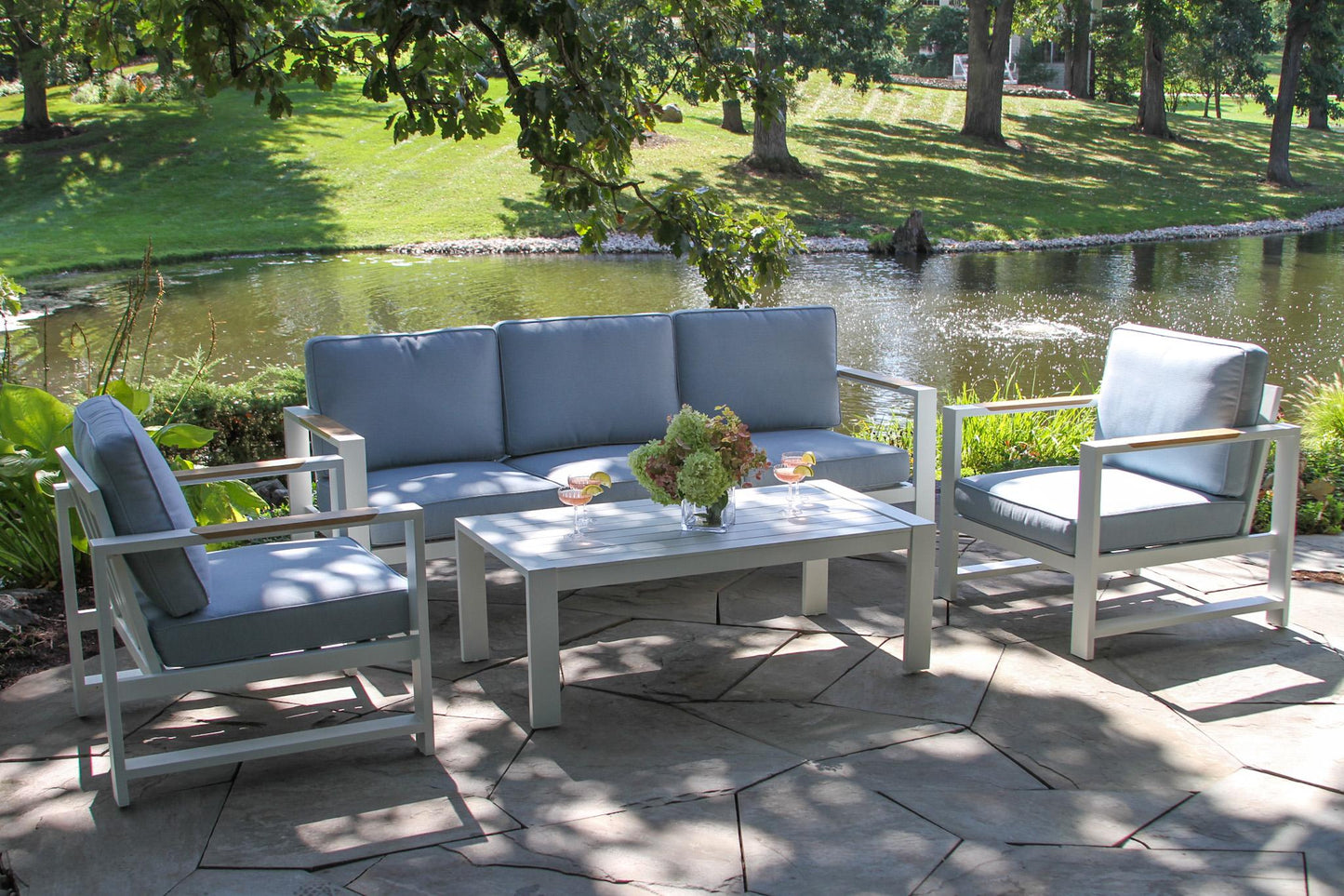 Sienna White Outdoor Aluminum Coffee Table 47" x 25"