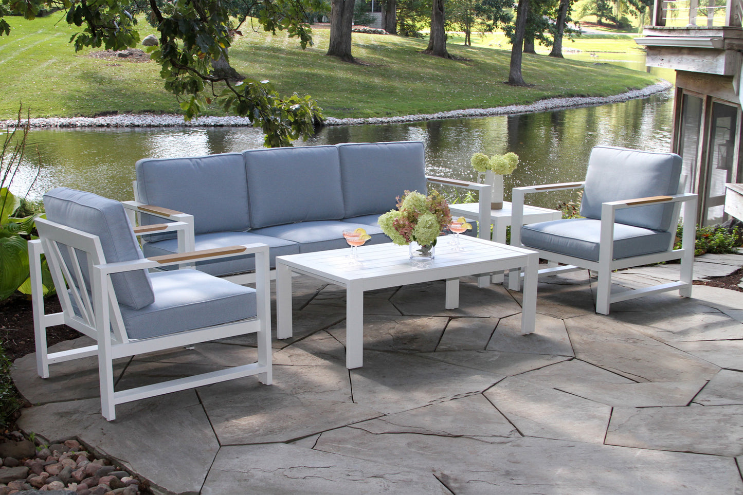 Sienna White Outdoor Aluminum Coffee Table 47" x 25"