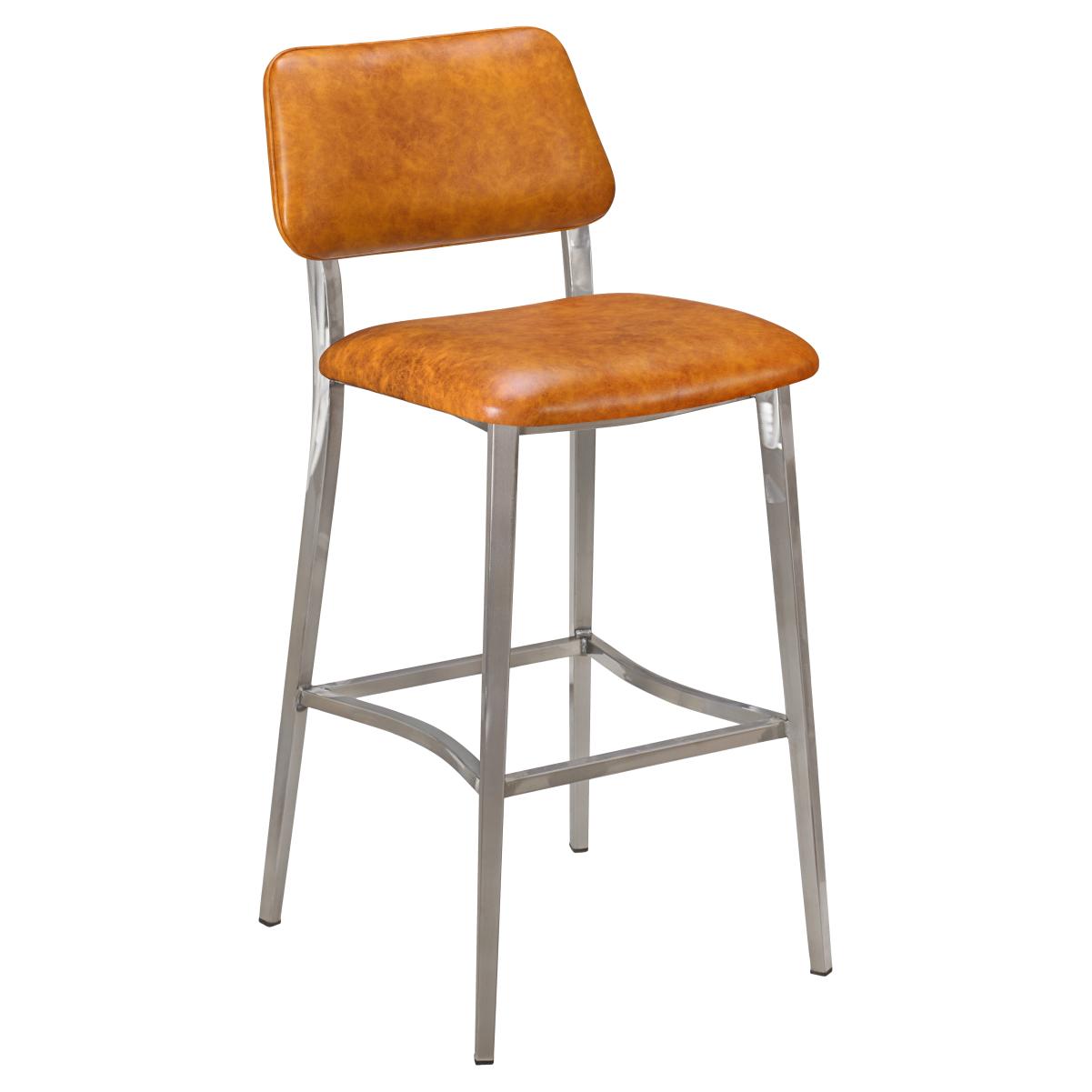 Luca Metal Bar Stool with Padded Back in Clear Coat Finish19ba4a00b27105b574